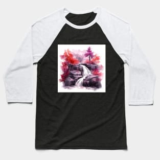 Red and Purple Waterfall Watercolor Baseball T-Shirt